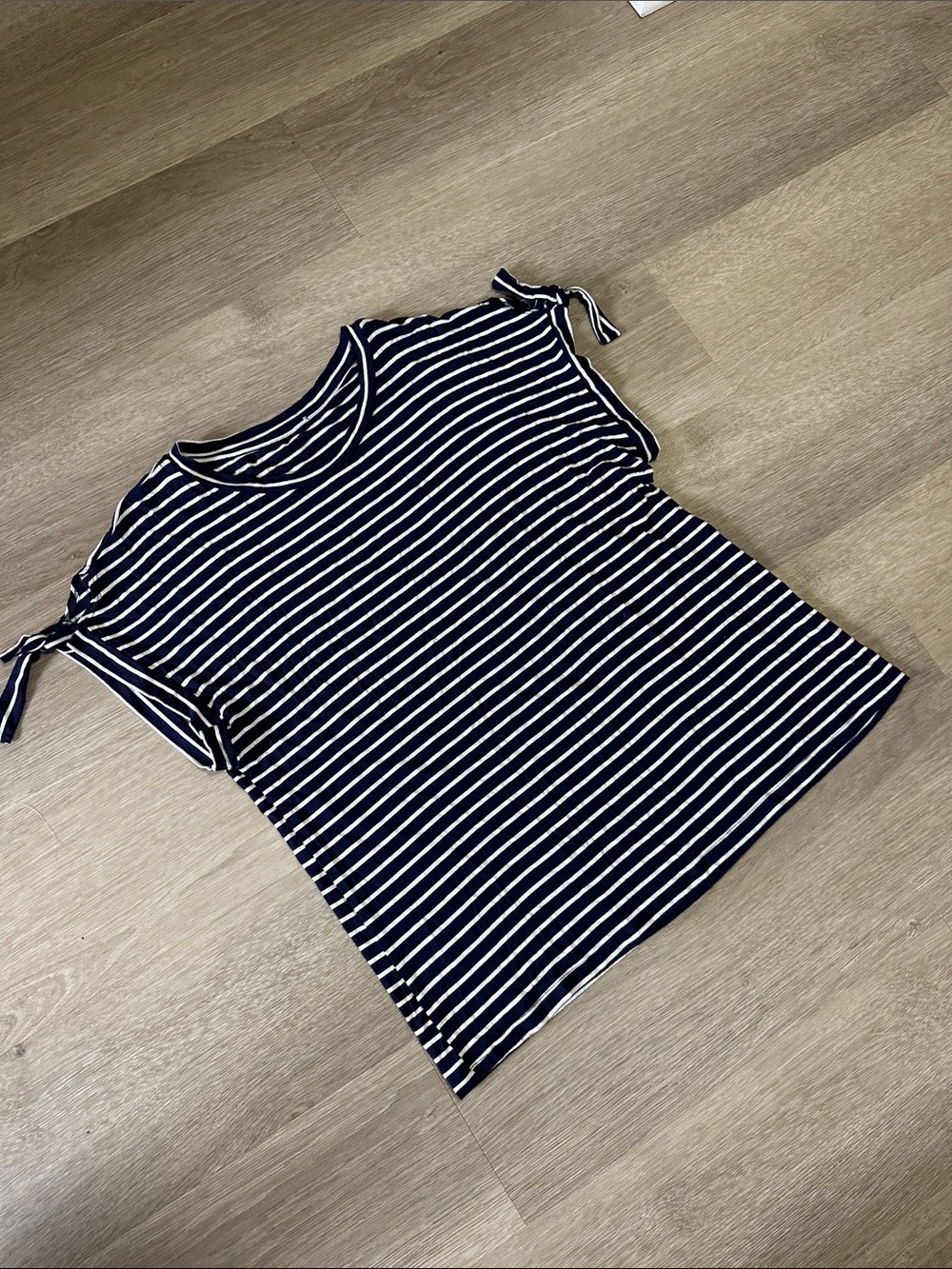 Striped Navy and White Tie-Sleeve Women's Top